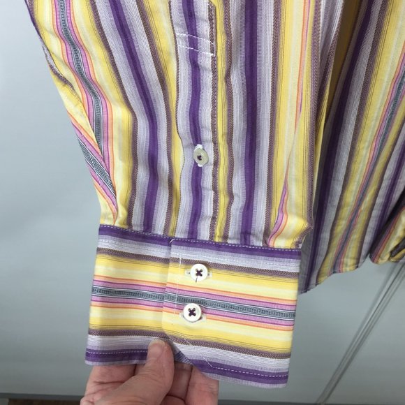 Tommy Hilfiger XL Button Down Shirt Yellow Striped - Picture 3 of 11
